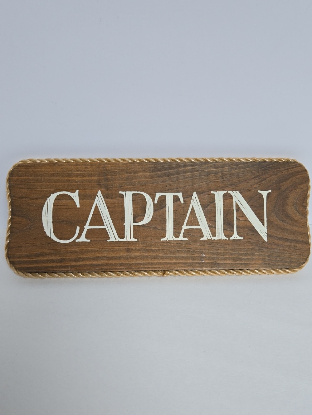Captain Nautical Wooden Sign - White Text on Brown Stained Pine